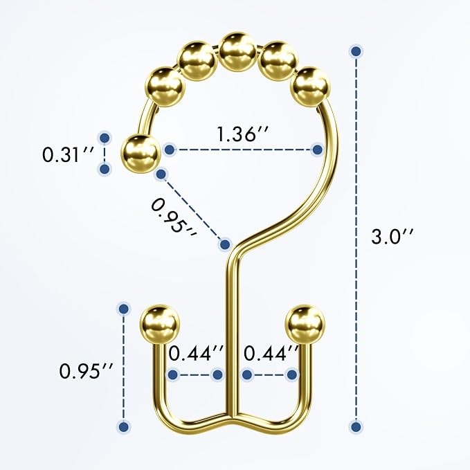 Bathway Shower Curtain Hooks Gold Shower Curtain Rings, Metal Shower Hooks - Image 2
