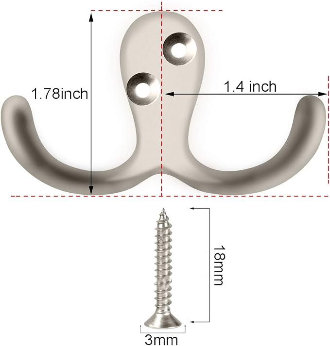 IBosins 8 Pack Silvery Double Prong Coat Hooks Wall Mounted - Image 2