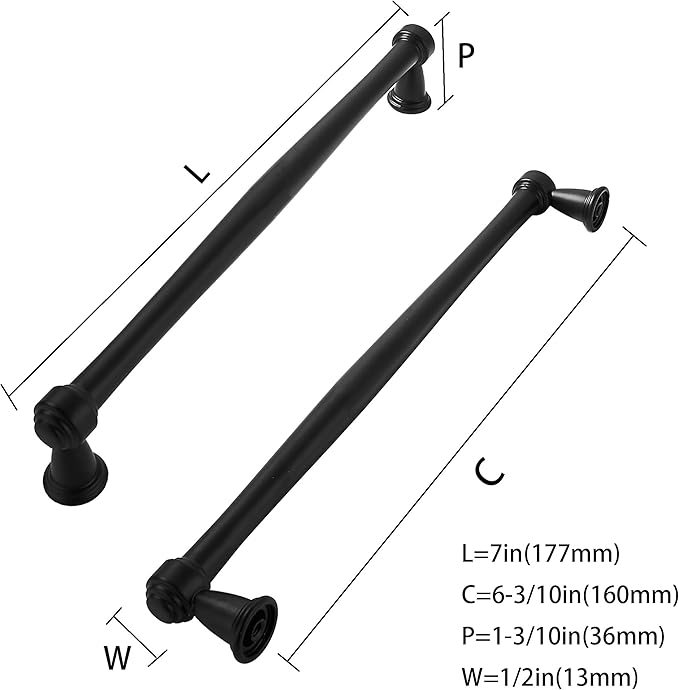 khtumeware 10 Pack 6-1/4 Inch(160mm) Black Cabinet Pulls Black Kitchen Matte Black Cabinet Handles Kitchen Cabinet Hardware for Cupboard Drawer Handles Dresser Pulls