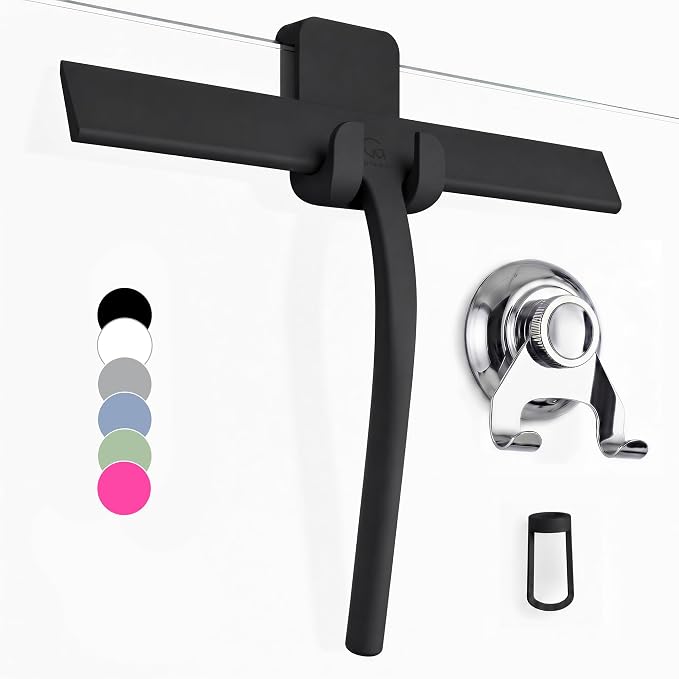 Silicone Shower Squeegee with 3-in-1 No-Drill Mount, Streak-Free & No-Squeak by G%C3%9CTEWERK