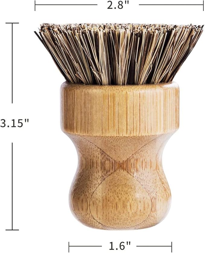 Palm Pot Brush- Bamboo Round 6 Packs Mini Dish Brush Natural Scrub Brush - Image 3