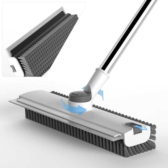 Floor Scrub Brush with Long Handle, 3 in 1 Scrape and Heavy-Duty Stiff Bristle by DOLPLEAP