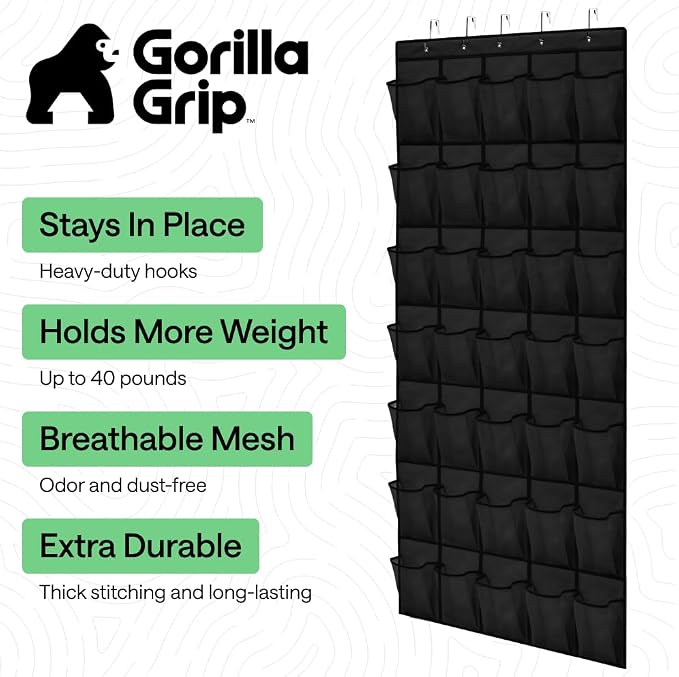 GORILLA GRIP Over the Door Shoe Organizer, 35 Large Pockets, Space Saving - Image 2