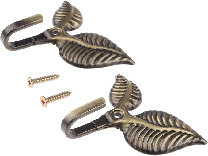 Curtain Tiebacks Small Lightweight Hooks, Vintage Bronze Leaf Pattern, 4x2 Inch by Hicello