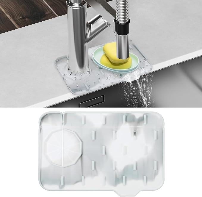 Dimeho Sink Faucet Splash Guard Mat Silicone Soap Dish Pad Faucet Handle Drip - Image 8