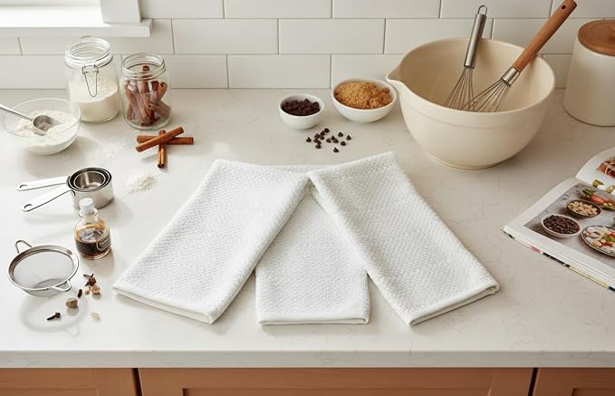 White Kitchen Hand Dish Towels, 100% Cotton - Image 3