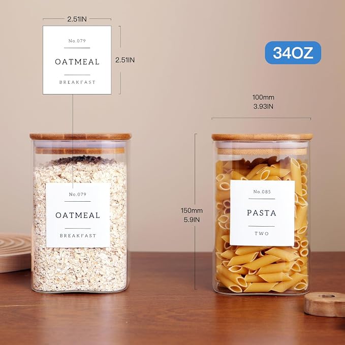 CZZGSM 6 Pack Square Kitchen Storage Jars - 35oz Glass Canisters With Wood Lids - Image 4