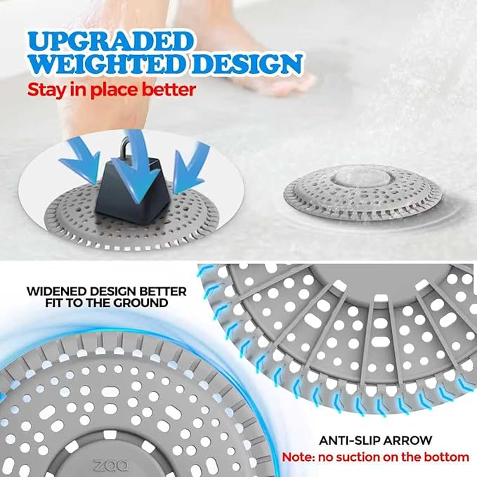 Shower Drain Hair Catcher Silicone Flat Floor Strainer Protector | Gray - Image 2