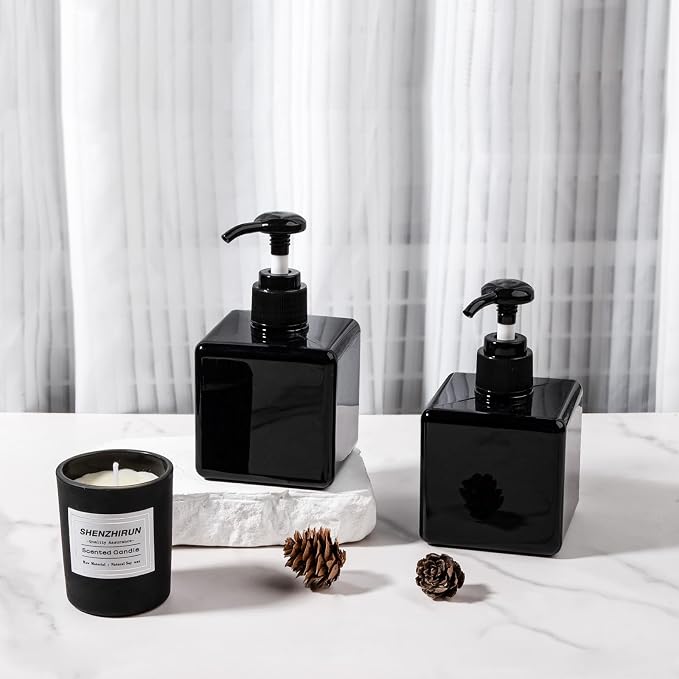 Refillable Lotion Soap Dispenser Plastic Pump Bottle 8.5oz Black 2 Pack | - Image 2
