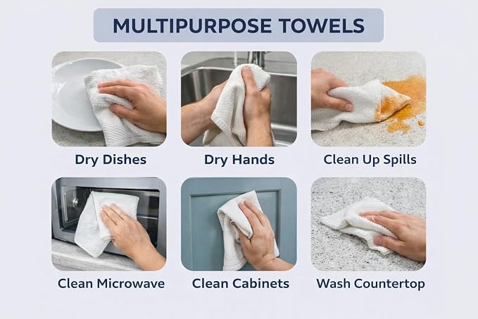 White Kitchen Hand Dish Towels, 100% Cotton - Image 7