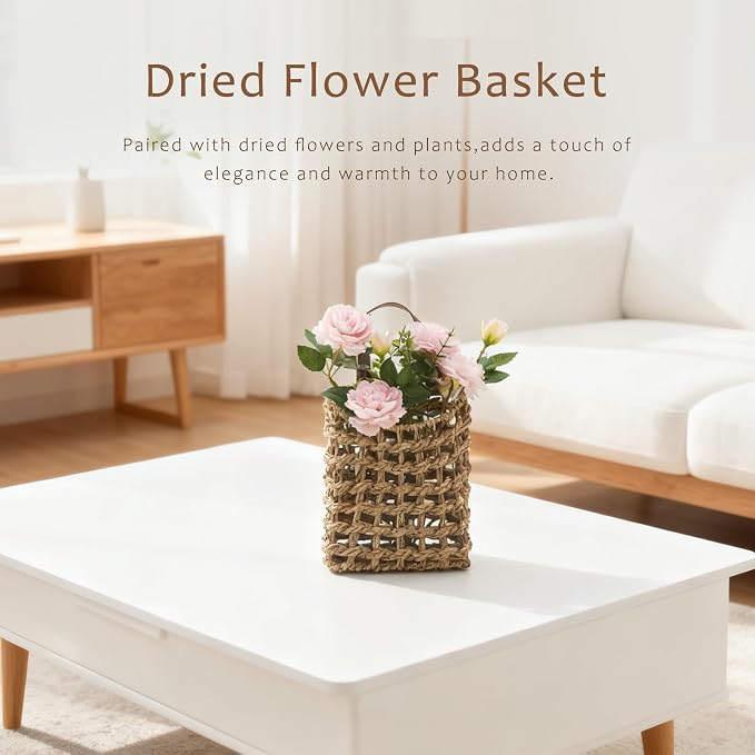 Wall Hanging Basket Decorative Boho Mounted Organizer Dried Flower Plants Front - Image 2