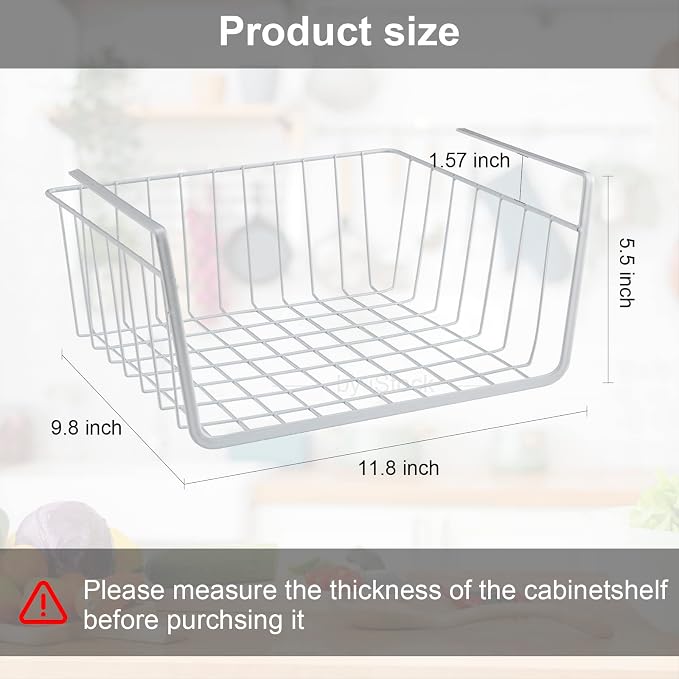 Under Shelf Basket 2 Pack Pantry Shelf Organizer White Metal Cabinet Shelf - Image 7
