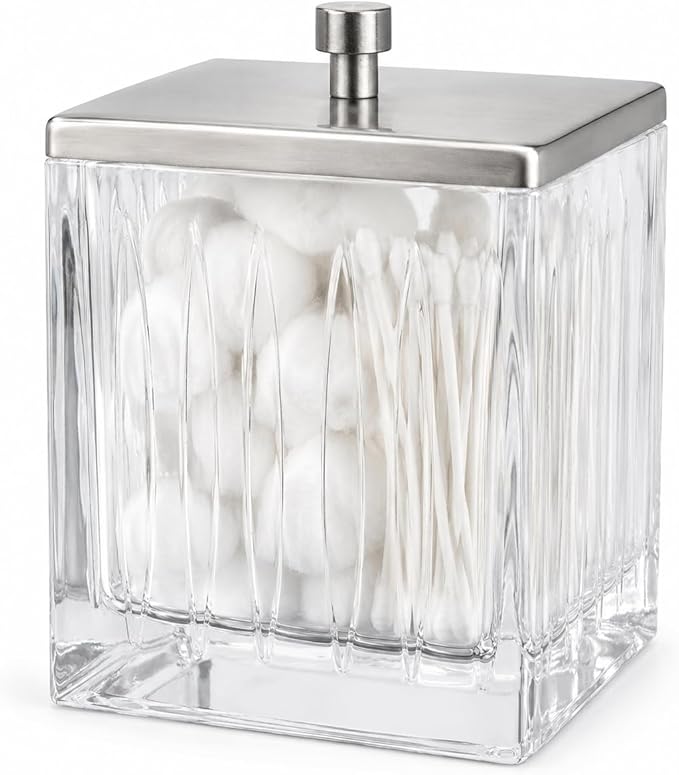 Vince Camuto Home Glass Cotton Jar Holder – Nickel Lid, Elegant Bathroom by Unknown