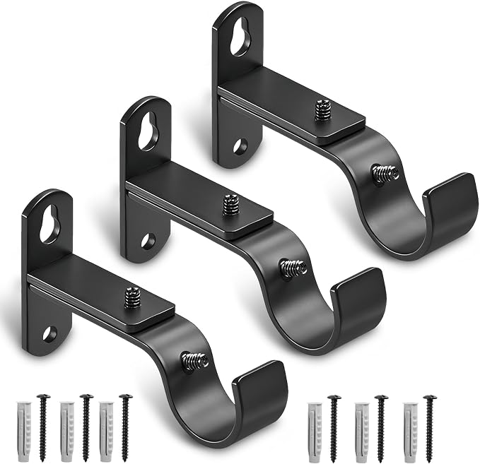 Adjustable Curtain Rod Brackets, Metal Window Drapery Rod Hanger Holders Hooks by AMZSEVEN