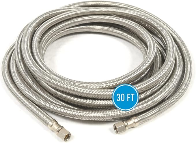 LONG Refrigerator Hose (30 FT) - Universal Fit to ALL Refrigerator Brands - Icemaker Water Supply Line - ¼” x ¼” Connections - Refrigerator Supply Hose for Ice & Water