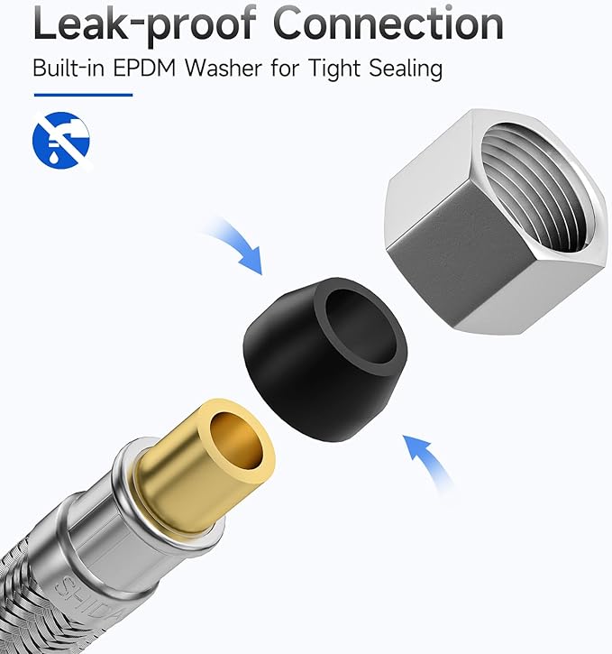 10 FT Dishwasher Installation Kit, Braided Stainless Steel Dishwasher Water Supply Line with 3/8" Compression Dishwasher Connectors, Burst-Resistant Inner Tube, Certified Safe