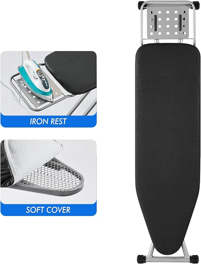 BKTD Full Size Ironing Board, Sturdy Frame, Heat Resistant Cover, Iron Rest - Image 2