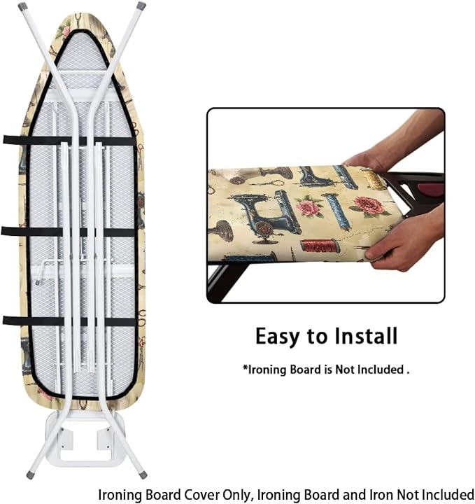 Ironing Board Cover, Standard Size 15x54, Sewing Machine Rose Print, Elastic - Image 5
