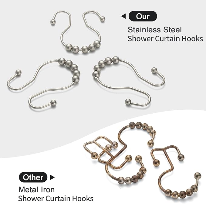 Shower Curtain Hooks, Stainless Steel Shower Curtain Hangers, Double Hook - Image 2