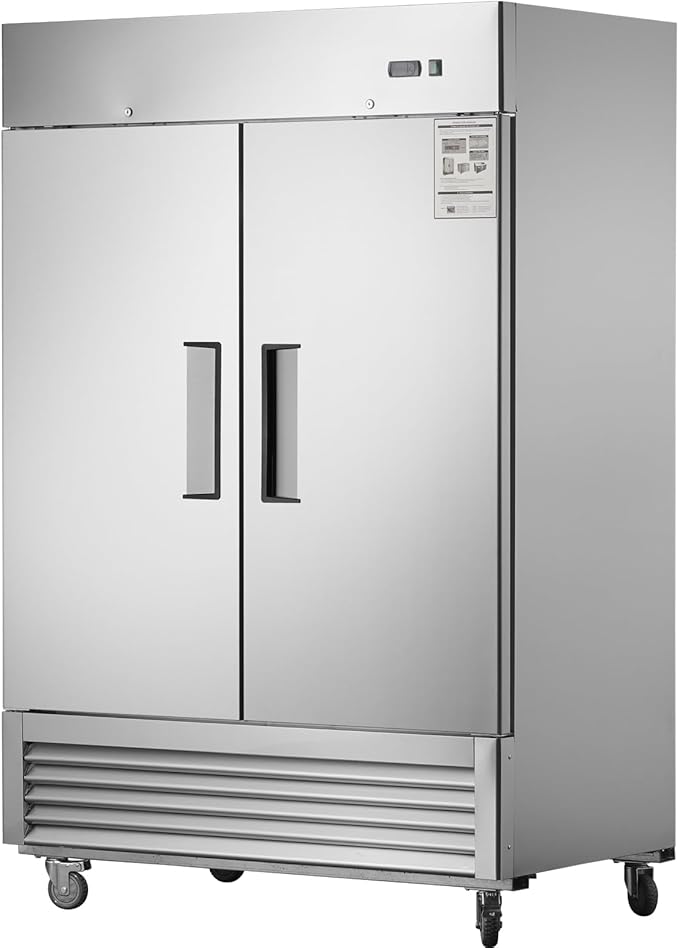 54" Upright Commercial Freezer with 2 Solid Door, 42 Cu.Ft Reach-in Freezer, Stainless Steel Interior and Exterior Construction, -8℉ ~ -2℉, Fan Cooling Freezer for Restaurant Bar, ETL and DOE