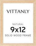 Vittanly 9x12 Picture Frame, Solid Wood Frame with Plexiglass, Includes 6x8 Mat, Wall Hanging or Tabletop for Photos, Home Decor, Natural, 1 Pack