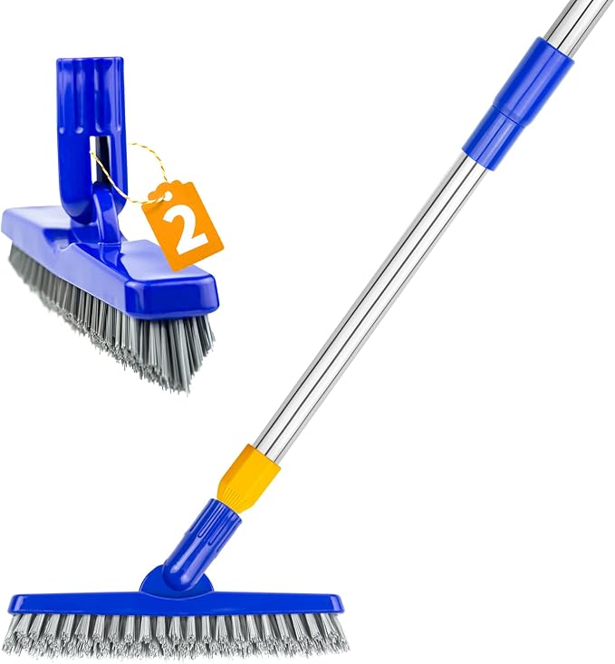 2 Pack Grout Brush with Long Handle, 56.5'' Swivel Grout Cleaning Brush by ITTAHO