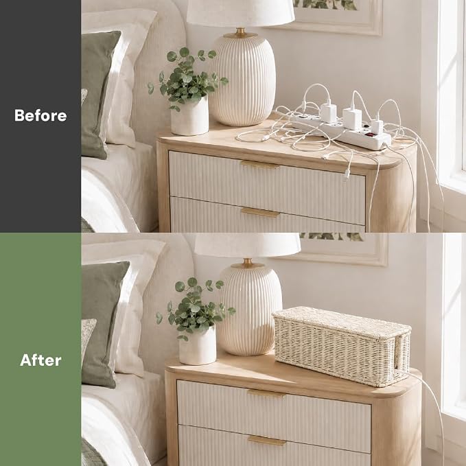 Cable Management Box, Handmade Rattan Cord Organizer - Image 5