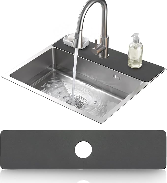 LOPNUR Cuttable Faucet Mat for Kitchen Sink, Long 24x5.5 Inch, Dark Grey | by LOPNUR