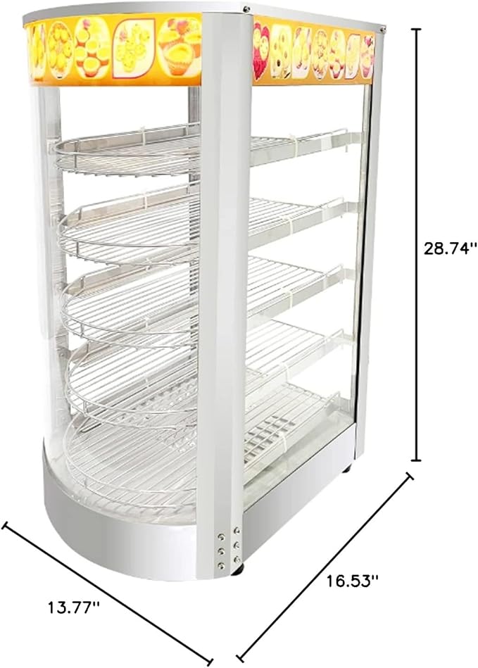 Countertop 14" Food Warmer Display Case 5 Shelf Hot Warming Showcase with Back Sliding Door,Silver (5 Tiers)