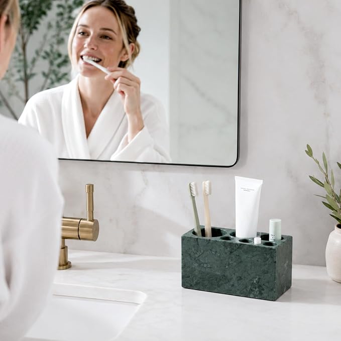 BCS Toothbrush Holder for Bathrooms, 6 Slots Open-Bottom Marble Toothbrush - Image 7
