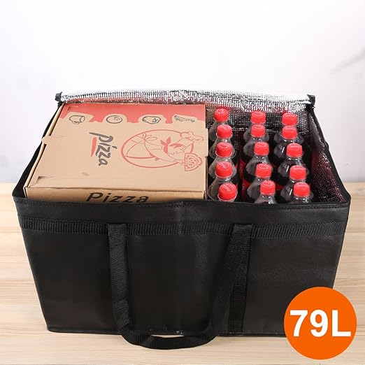 Bodaon 1PK Thermal Insulated Food Delivery Bag with Hard Bottom - 3X-Large Catering Cooler Bag for Hot and Cold Meals - Ideal for Commercial Pizza Transport, Grocery, Restaurants, and Events. Black