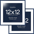 Homeforia 12x12 Picture Frame Navy Blue, High End Metal 12 x 12 Square Poster Frame with Mat 10 x 10 Photo, 12x12 Frame Matted to 10x10 Print, 12by12 Hanging Frames, Tempered Glass, Wall Kit, Set of 2