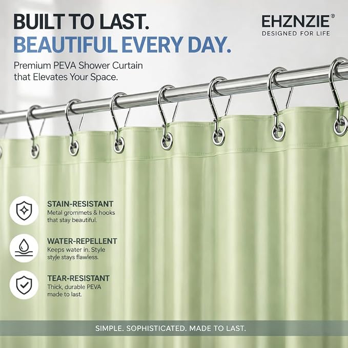 EHZNZIE Sage Shower Curtain Liner 72x72, PEVA Waterproof Bath Curtain, No - Image 2