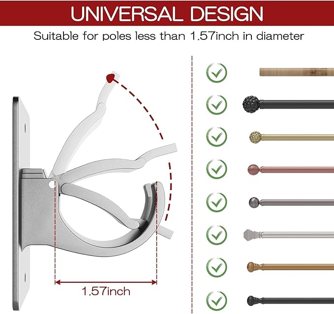 6PCS No Drill Curtain Brackets, Self-Adhesive Rod Holders, Universal Plastic - Image 2