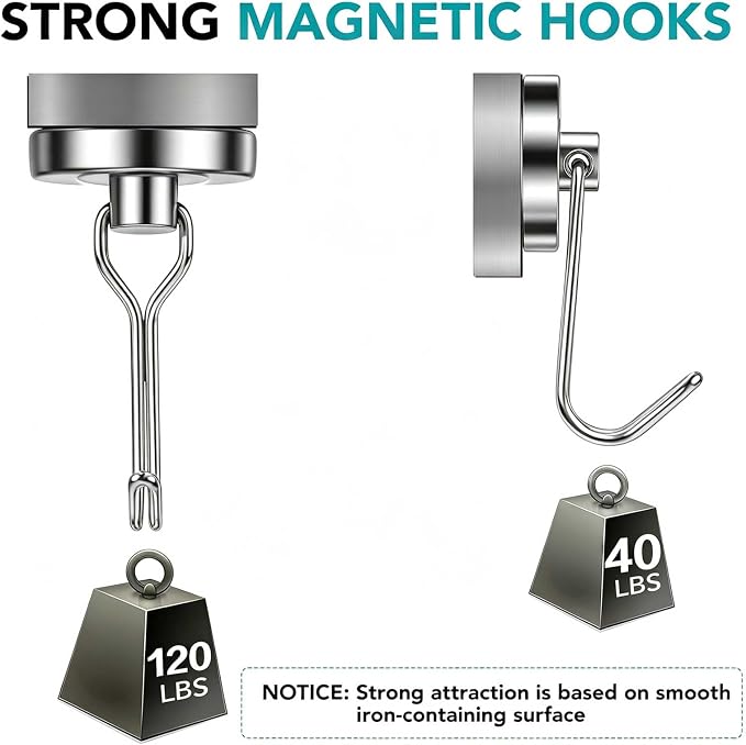 DIYMAG Magnetic Hooks, 120LBS Heavy Duty 12 Pack 2026 Cruise Ship Essentials - Image 3