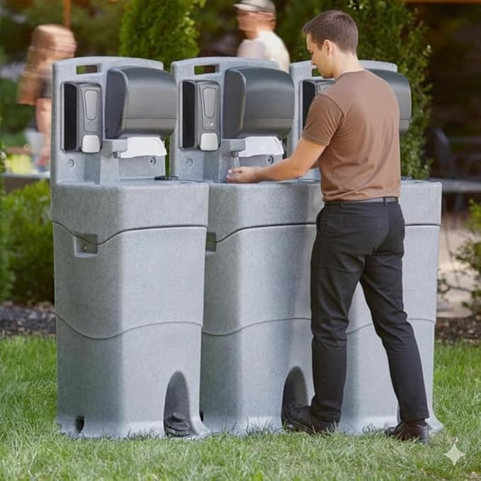 Mobile Hand Wash Station, 16 Gallon, Single Sink with Soap and Paper Towel Dispensers, Gray