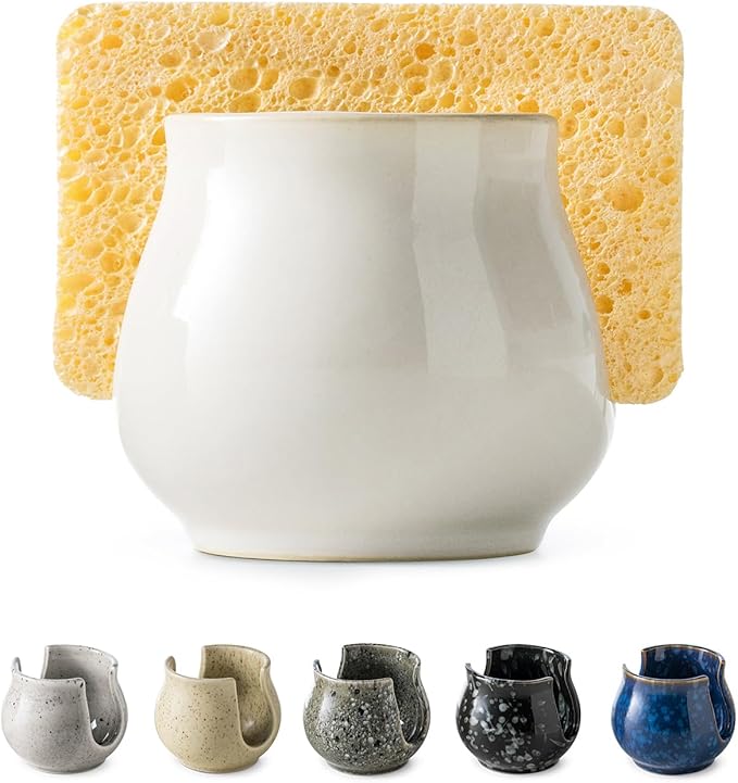 Zoeeker Sponge Holder for Kitchen Sink, Ceramic Dish Sponge Caddy by LAUCHUH