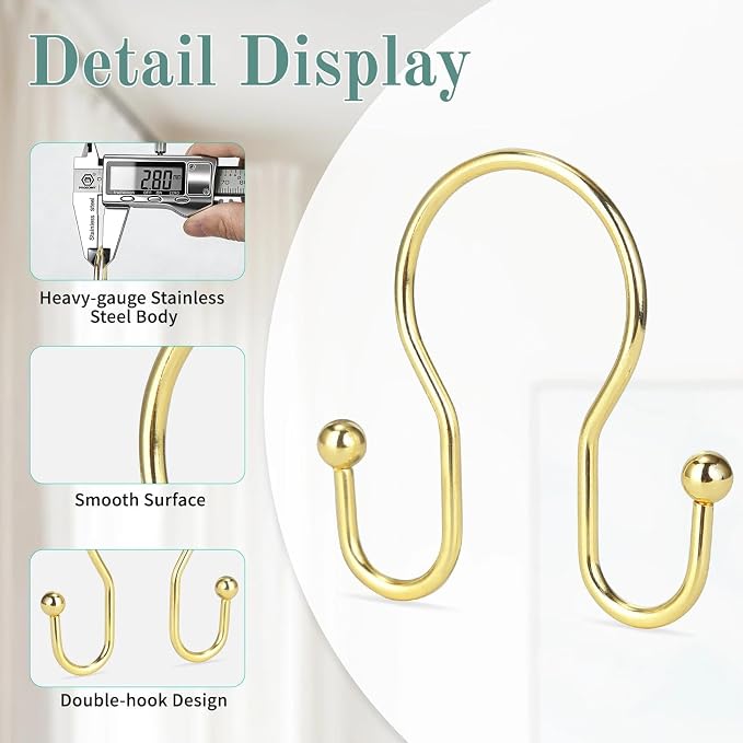 Shower Curtain Hooks, Stainless Steel Shower Curtain Hangers, Minimalist Shower - Image 4