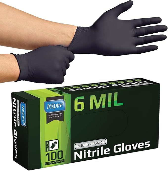 Inspire 6 or 8 Mil HEAVY DUTY Stretch Nitrile Black Gloves Disposable Latex Free - Image 8