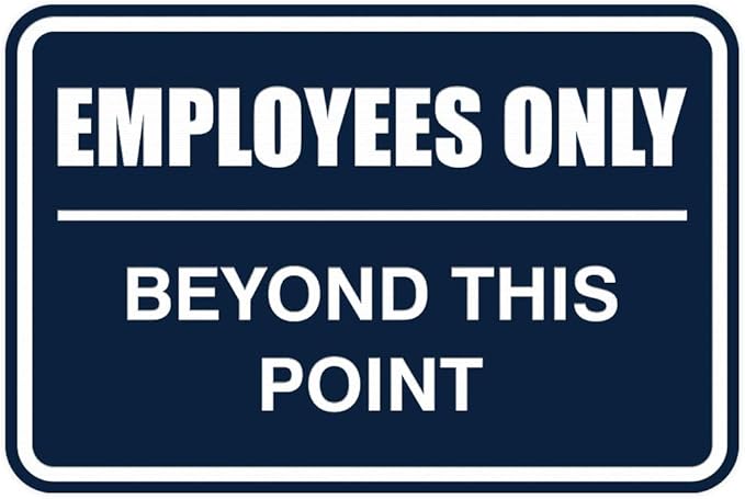 All Quality Classic Framed Employees Only Beyond This Point Wall or Door Sign | Easy to Install Business Signage - Medium (Navy Blue) 1 Pack