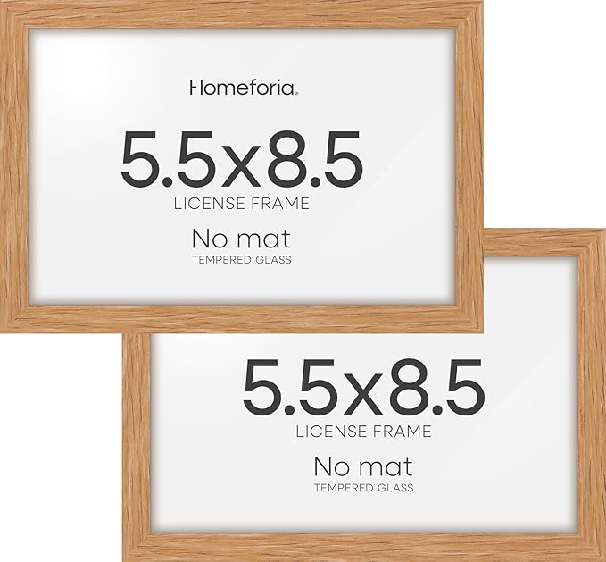 Homeforia 5.5x8.5 Business License Frame Wood, High End Natural Oak 5.5 x 8.5 Certificate Frame, 8.5x5.5 Document Frames for Wall or Tabletop, Wooden Picture Frames, Tempered Glass, Wall Kit, Set of 2