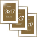 Homeforia 13x17 Picture Frame Bronze, High End Metal 13x17 Brass Poster Frames with Mat 10x14 Photo, 13 x 17 Frame Matted to 10 by 14 inch Print, 17by13 Thin Frames, Tempered Glass, Wall Kit, Set of 3