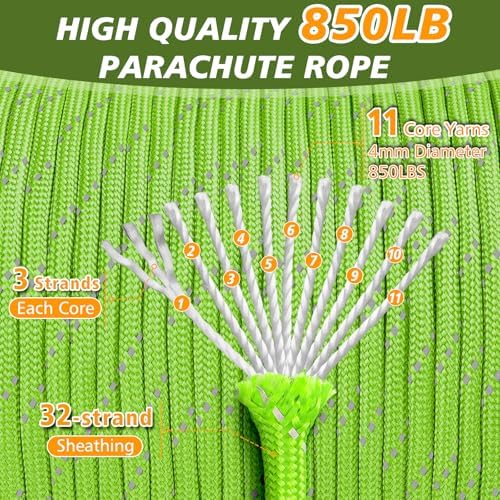 850Ib Reflective Paracord Rope, 50/100/200/500/1000ft 4MM 11 Strand Parachute - Image 2