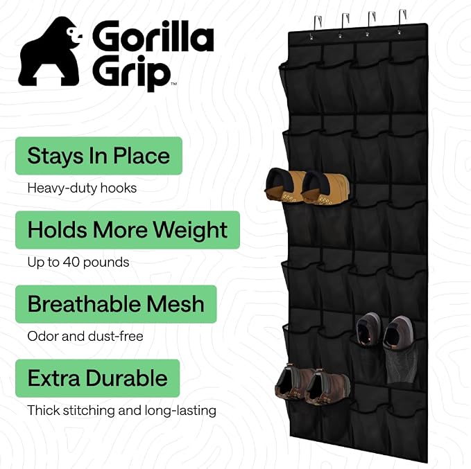 GORILLA GRIP Over the Door Shoe Organizer, 24 Extra Large Pockets, Space Saving - Image 2