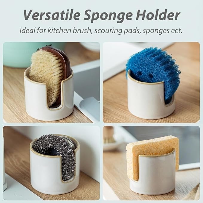 Zoeeker Sponge Holder for Kitchen Sink, Ceramic Dish Sponge Drying Caddy - Image 4