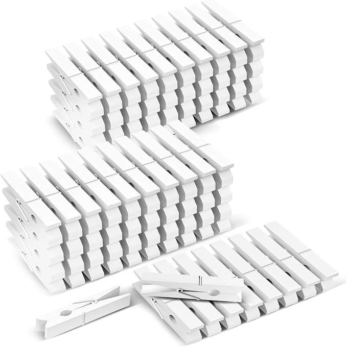 100 Pack White Wooden Clothes Pins 2.9 Inch, Heavy-Duty Wood Clothespins | by DUIJINYU