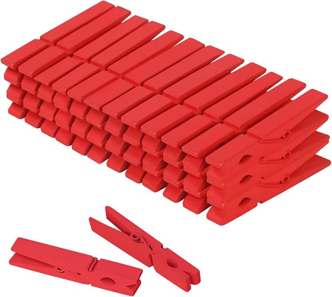 Colored Clothes pins 2.9inch 50PCS Red, Colorful ClothesPins Wooden Clips by WAENLIR