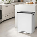 16 Gallon Dual Compartment Trash Can - Stainless Steel Kitchen Recycling Bin with Double Removable Inner Buckets, Step Pedal, Soft-Close Lid, Rectangular White Garbage Can for Efficient Waste Sorting