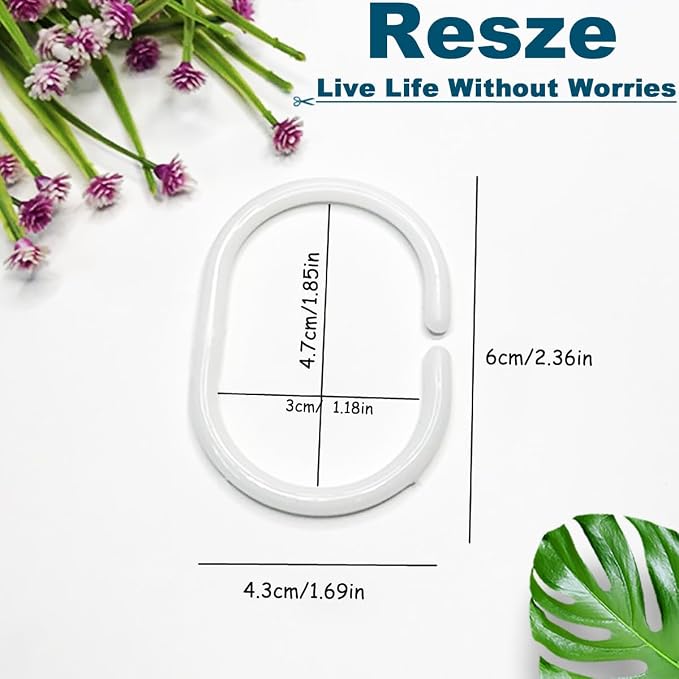 Resze 24 PCS Shower Curtain Rings, Plastic White Shower Curtain Hooks, C-Shaped - Image 2