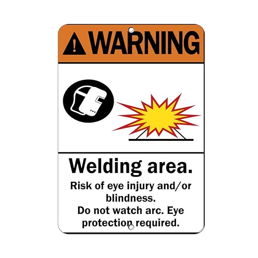 Aluminum Vertical Metal Sign Multiple Sizes Warning Eye Protection Required Welding Area Risk Injury Construction Safety with Border Weatherproof Street 18x24Inches